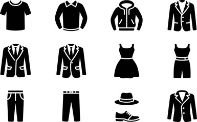Variety of clothing items vector icons wardrobe essentials and apparel collection