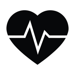 A simple black heart icon with a white EKG heartbeat line symbolizing life, health, and medical care. A universal vector sign for cardiology and wellness