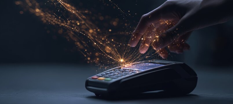 Futuristic Contactless Payment with Digital Sparks and POS Terminal