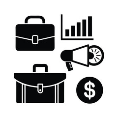 Essential vector icons illustrating core business, finance, and marketing concepts for strategic growth, professional communication, and financial prosperity
