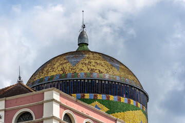 Facade of the imposing Amazonas Theater in the city of Manaus in Brazil. Symbol of the golden period of rubber in Brazil