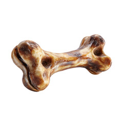 Brown rawhide pet snack, dog chew bone isolated on white