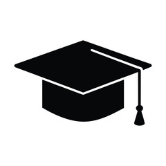 Minimalist black academic square cap icon isolated on a white background, a classic symbol for learning, knowledge, graduation ceremonies, and scholarly achievement