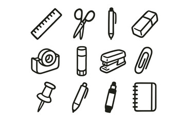 Dispenser minimalist vector stapler icons ruler scissors icon notebook stationery marker pen