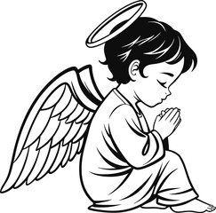 Black And White Angel Child Illustration