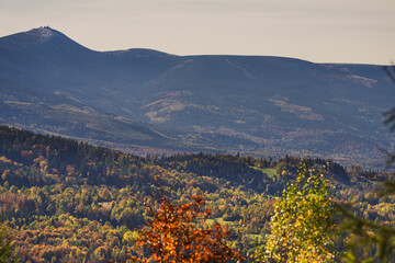 Natura, las, góry, drzewa, krajobraz, jesienią, drzew, skały, Polska, Krajobraz, Jesień, Dolny śląsk, 
