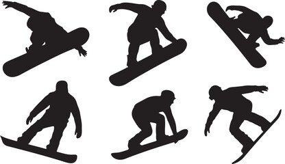 Obraz premium Six Snowboarder Silhouettes in Action Poses snowboarding