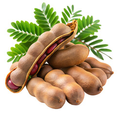 Fresh tamarind fruit on a isolated white background. PNG