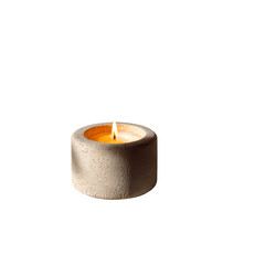 3D render of a lit candle in a stone jar, spa and home decor concept isolated
