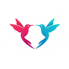 Pair of Hummingbirds Logo Forming a Heart Shape with Pink and Blue Gradient for Love and Nature