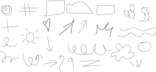 Hand Drawn Doodle Elements And Symbols On White Background Keywords: hand drawn, doodle, symbols