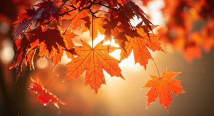 Fototapeta premium Radiant autumn leaves glowing with sunlight a beautiful scene of fall foliage