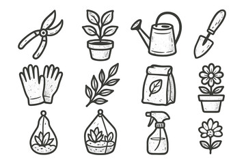 Bag vector leaf gloves soil set nature pot botanical can icon branch
