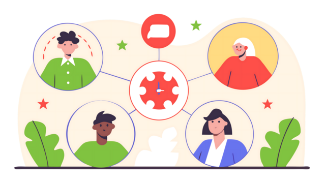 Illustration of people connected through a network, symbolizing communication