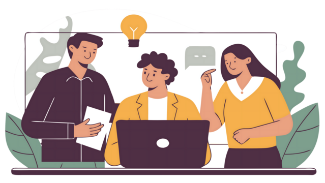 Teamwork concept showing people working together on a project