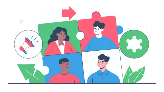 Teamwork concept showing people connecting puzzle pieces - Powered by Adobe