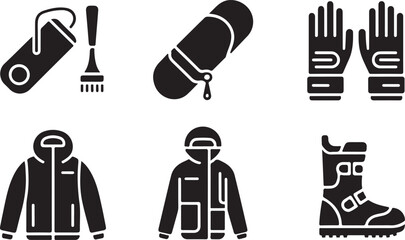 Black Icons of Winter Sports Gear and Equipment vector