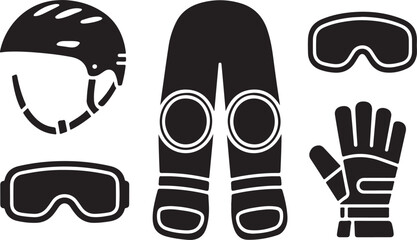 Snowboarding Gear Icons Set equipment clothing