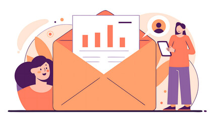 Woman with tablet and business graph in envelope