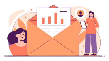 Woman with tablet and business graph in envelope