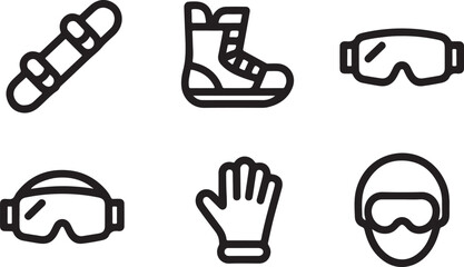 Snowboarding Gear Line Icons illustration