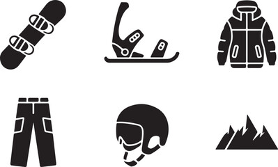 Snowboarding Equipment Icons Set illustration mountain