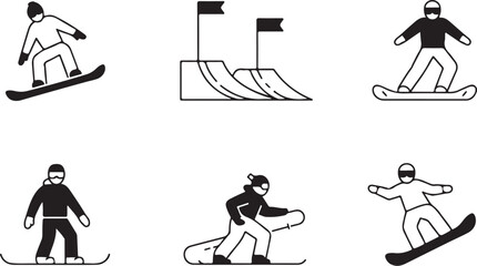 Snowboarding Action Icons illustration ramp