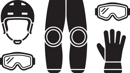 Snowboarding Gear Icons Set helmet goggles.