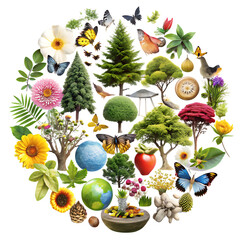 Vintage botanical collage elements set on a isolated white background. PNG