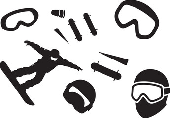 Snowboarding Action and Gear Silhouette Collection