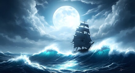 Sailboat on Moonlit Waves