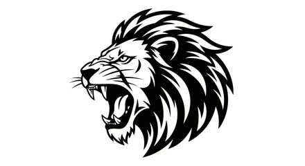 Fierce lion head illustration with stylized mane and sharp teeth design portraying strength