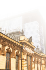 Storytelling image of Chisinau city in the Republic of Moldova on a calm autumn morning, wrapped in fog and warm sunrise light highlighting the charm of the capital.