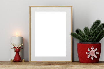 Interior mockup and frame mockup A4 in christmas home decor living room	