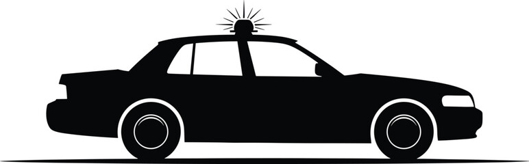 Black silhouette of a police car with siren black and white, police car, silhouette, black and white, siren, emergency vehicle, law enforcement, patrol car, vehicle, car, transportation, graphic, icon