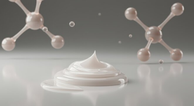 3D molecular structures visualizing beauty science and cosmetic innovation