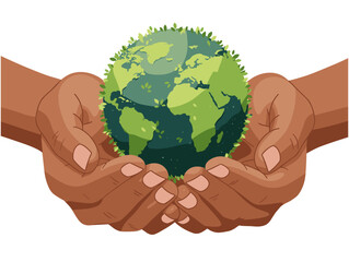Black Person Hands Holding a Green Earth Globe Covered with Leaves