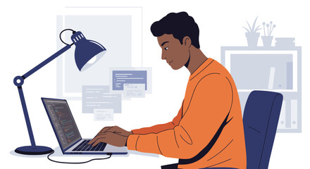 Young Black Male Software Developer Coding on a Laptop