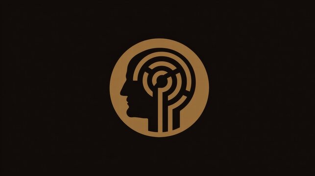 Abstract inner labyrinth illustration with minimalistic design and golden accents..