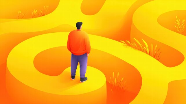 Abstract inner labyrinth illustration with minimalistic design and golden accents..