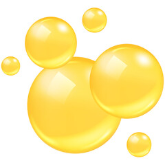 3d transparent collagen sphere with soap water drops on background.