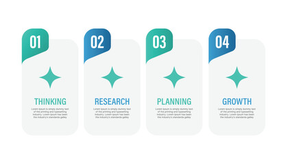 Infographic template with four steps, thinking, research, planning, and growth, vector illustration