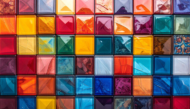 Abstract artistic colorful square tile texture, decorative mosaic surface, geometric pattern background. - Powered by Adobe