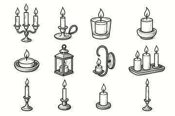 Candlestick candle ceramic holder elegant tray vector glass taper stand icon