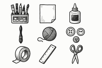 Tape tools glue paper icon bottle media vector scissors craft sheet icons