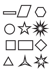 set, vetor, estrela, simbolos, formas, quadrado, redondo, triangulo, estrela, solango