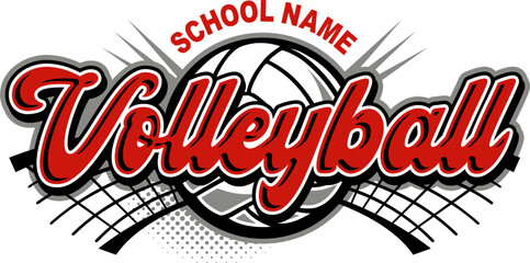 volleyball team design with ball and net for school, college or league sports