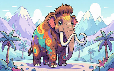 Mammoth Illustration in Scenic Landscape