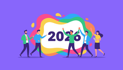 Happy business team celebrating 2026 milestone or new year Success planning and teamwork