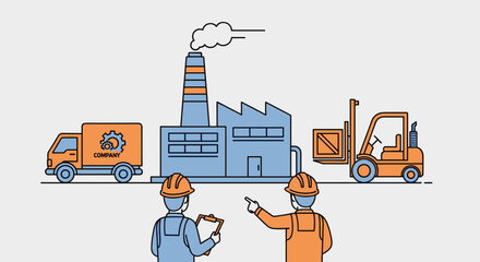 Factory logistics management Workers oversee truck delivery and forklift operation